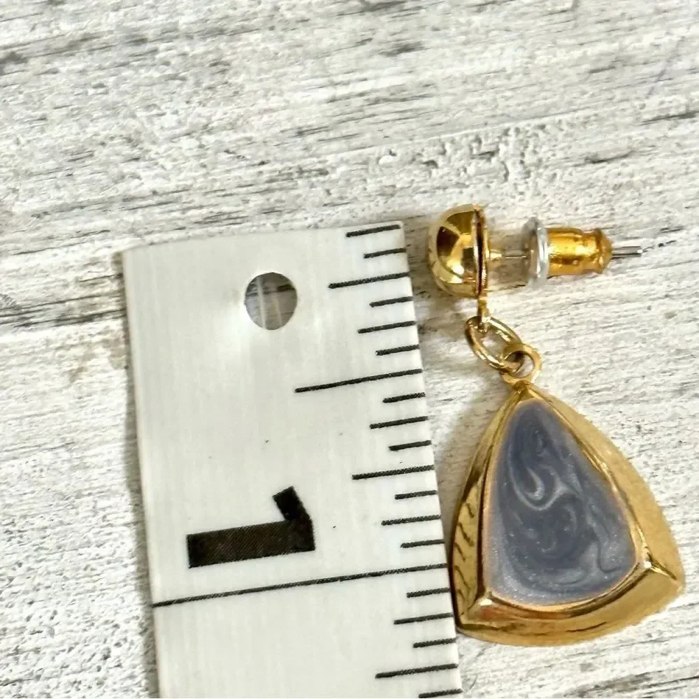 Blue and gold tone post drop earrings